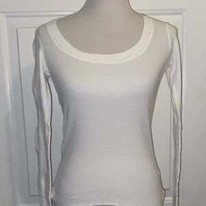 90s Y2K Michael Stars Ribbed Scoop Neck Classic White Long Sleeve Top OSFM